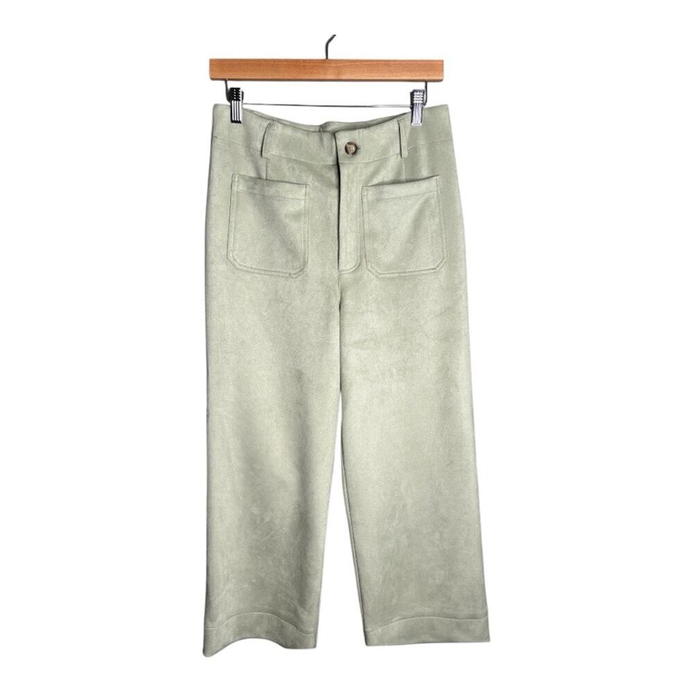 Bagatelle Light Green Gaux Suede Wide Leg Cropped Pants Front/Back Pockets 8